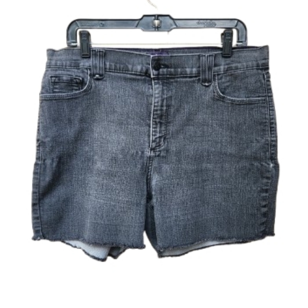NYDJ Faded Black Denim Shorts Stretch Raw Hem Acid Wash